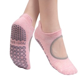 ZenBeya Non Slip Pilates Socks, Open Top Grip Yoga Socks for Women, Round Toe Yoga Slippers for Women, Barre, Ballet, Workout, Yoga, Lagree, Pregnancy, Zumba, Rope Skipping, Pink