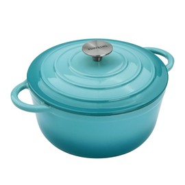 3 QT Enameled Cast Iron Dutch Oven with Lid Round Dutch Oven Big Dual Handles Classic Round Pot for Home Baking, Cooking, Aqua