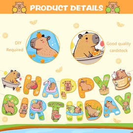 Capybara Happy Birthday Banner, Party Sign Decorations, Girl Boy Theme Supplies, Bday Kids 1st First Decor