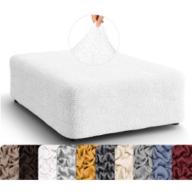 PAULATO BY GA.I.CO. Big Ottoman Cover Stool Cover Pouf Slipcover - Soft Polyester Fabric Slipcover - 1-Piece Form Fit Stretch Furniture Protector - Microfibra Collection - Crisp White (Ottoman)