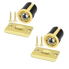 HOMOTEK 2 Pack Drive in Ball Catch with Strike Plate for Closet Doors, Bright Brass, 13/16 Inch x 1-1/8 Inchs,Die-cast, Adjustable Tension Ball