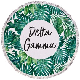 Sorority Shop Delta Gamma Palm Design Round Beach Towel with Fringes - 60", Round Beach Blanket, Soft Microfiber, Lightweight and Durable DG Beach Towel Blanket, Water Absorption, Quick Dry