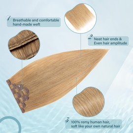 Elailite Real Hair Clip-In Extensions, #27 Honey Blonde, 5 Wefts, Remy Hair Extensions with 12 Clips, 50 cm, 70 g, Straight Hairpieces, Natural Hair Extension for Women
