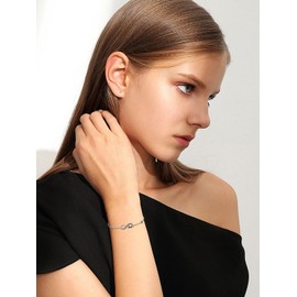 Qyvit Cat Bracelet for Women 925 Sterling Silver Infinity Bracelet Black Cat Jewelry Charm Adjustable Forever Bracelet as Exquisite Holiday Gifts Cat lover Gifts for Women