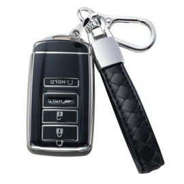 CHEZENHUI Compatible con Acura - Funda para llavero con cordón de piel, funda protectora para llave de coche Acura CDX RDX RLX NSX TLX TLX-L Smart Remote Key Holder Negro