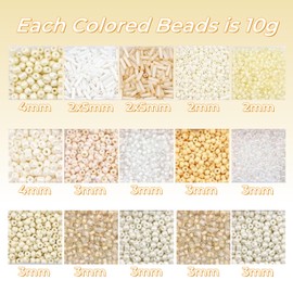 GorgGorho GorgGorho 15 Color 4mm Small Assorted Glass Seed Beads,3mm Bugle Beads Friendship Bracelet Kit,2mm Tiny Tube Beads for Jewelry Making(White Bead)