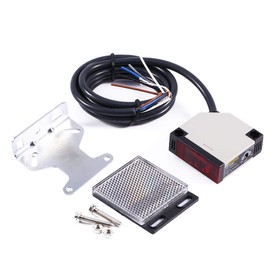 AC 90-250VAC 3A Photoelectric Switch Sensor E3JK-R4M1 Reflective Proximity Switch Specular Reflection Indoor Wall Mounted with Reflector Panel 1.5M Cable Induction Distance 4M