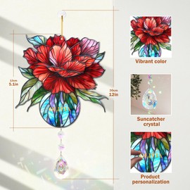 Carnation Flowers Suncatcher - Birth Flower Gifts for Women, Birth Flower with Name Suncatcher Ornament with Crystal, for Mom, Grandma