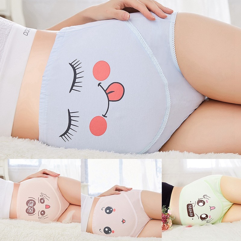 4PCS Women Lady High Waist Cute Adjustable Panties Cartoon Briefs