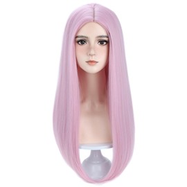 RightOn 22 Inches Pink Wig Long Straight Wigs Light Pink Straight Wig for Women Daily Party or Cosplay with Hairnet