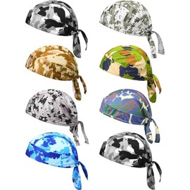 8 Pack Do Rag Skull Caps for Men Sweat Wicking Doo Rags Cooling Helmet Liner Cycling Motorcycle Bandana - Color: Camouflage Style, Size: Multicoloured