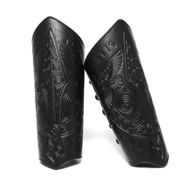 duoyif Archery Arm Protectors, Leather Arm Protectors, Medieval Viking Arm Protectors, Medieval Bracelets for Carnival Knights Archery Cosplay (a-Black)