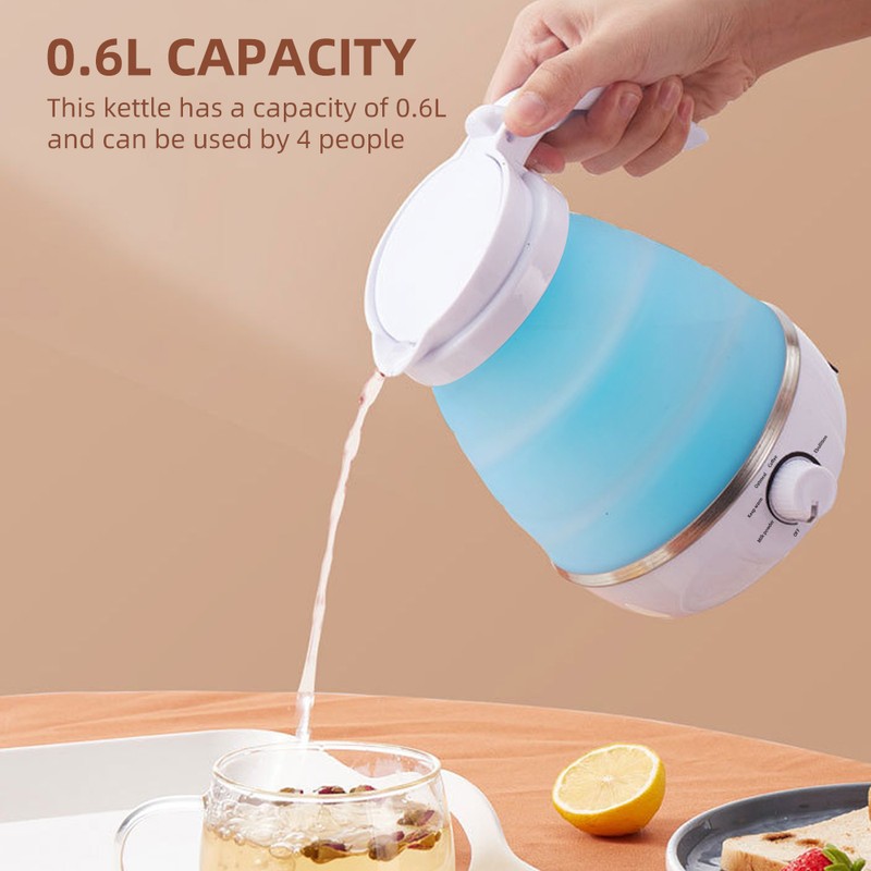 Foldable Kettle 0.6L Travel Silicone Stainless Steel Base Camping Kettle