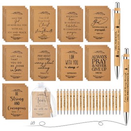 Jutom Set of 60 Christian Gift Bible Verse Retractable Bamboo Pens and Kraft Notebooks Religious Inspirational Notebooks with White Organza Gift Bag for Men Women Office School Church Supplies