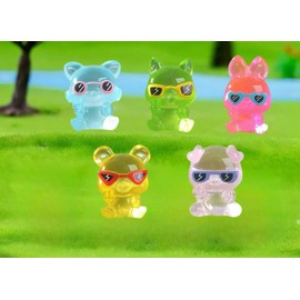 JAHAJA 10 Pack Resin Mini Animals Figurines with Sunglass,Mini Animals Statue, Car Dashboard Decoration, Office, Table, Home, Living Room