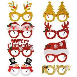KEYIDO® Christmas Glasses, 8 Pack Novelty Christmas Glasses, Glitter Christmas Party Glasses Fancy Dress Costume Decoration for Kids Adults