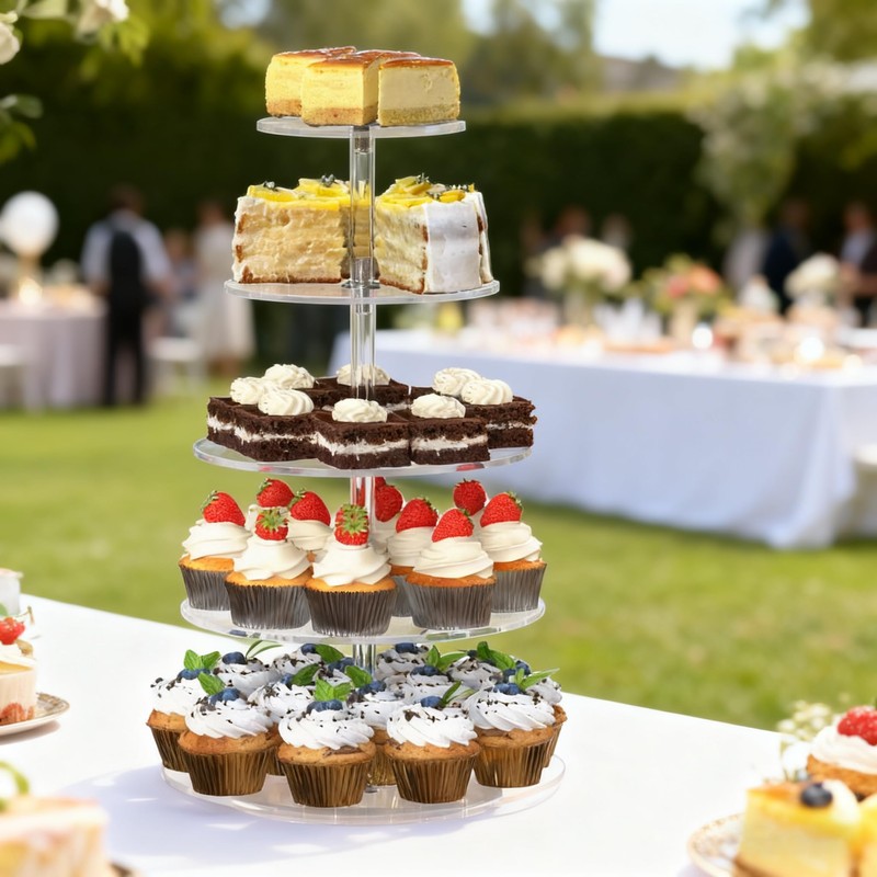 LoengMax 5-Tier Rotating Cupcake Stand, Clear Acrylic 360° Spinning Dessert