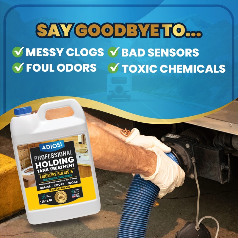 ADIOS! RV Holding Tank Treatment and Deodorizer - Digests Waste,