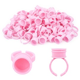 G2PLUS Glue Rings for Eyelash Extensions, 100pcs Disposable Lash Rings for Pigment, Baby Pink Eyelash Glue Holder, Makeup Plastic Glue Cup for Nail Art and Tattoo