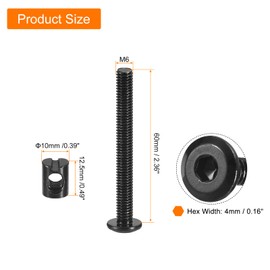 QUARKZMAN Pack of 10 Hex Bolts Bolts with Barrel Nuts, M6 x 60 mm Hex Furniture Bed Bolts with Wrench for Chairs and Cribs, Black