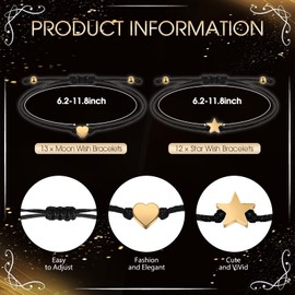 Misdary 25 Set Birthday Party Gift Favors for Guests Adjustable Wish Bracelets Thank You Cards Birthday Bracelets with Heart Star Charm Bags for Anniversary Guest Souvenirs(25,50th Birthday)