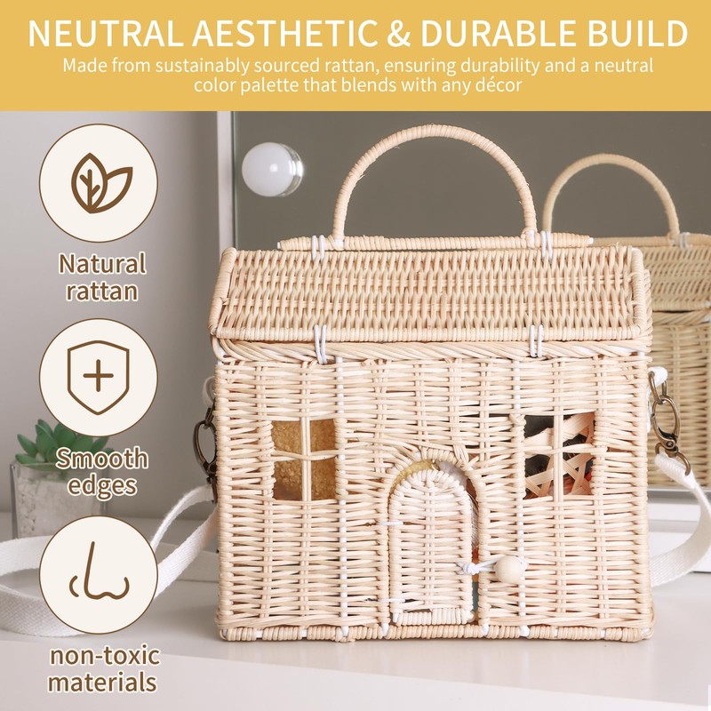 Handwoven Rattan House Storage Basket – Multi-Use Organizer with Handle