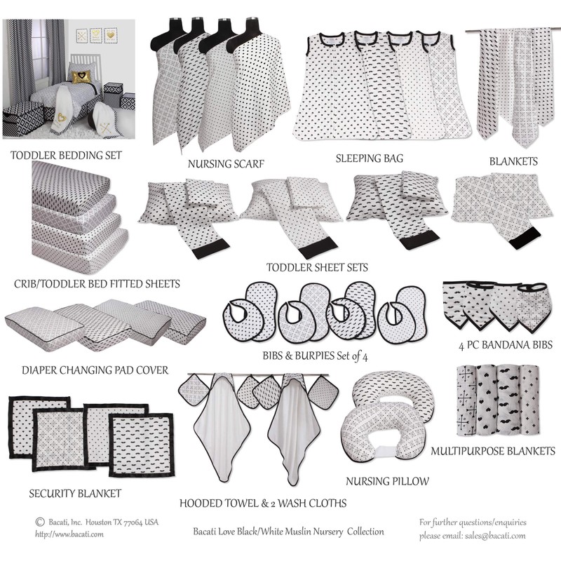 Bacati - 100 Percent Cotton Muslin (Nursing Pillow, Black Love/Arrows/Hearts)