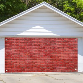 Aodali 6 x 13 ft Birck Wall Garage Door Backdrop,Rustic Red Brick Wall Background, Farmhouse Stone Wall Garage Door Cover Kids Adult Birthday Party Decor