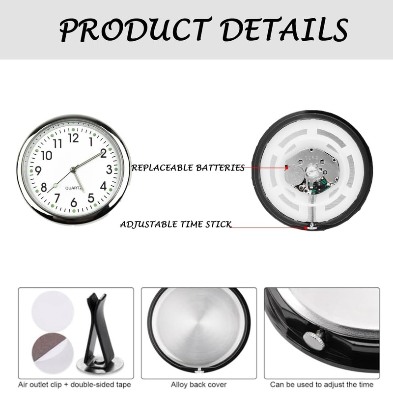 2 x Mini Vehicle Dashboard Clock, Luminous Car Dashboard Clock,