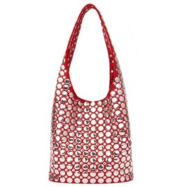 Women's Studded Y2k Hobo Bag 90s Punk Crescent Shoulder Purse Soft PU Leather Tote Handbag Red