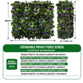 Artificial Expandable Ivy Privacy Fence Screen,Adjustable Size,Dense Leaf Panel,Perfect for Balcony,Garden,Fence Cover and Green Wall Decoration