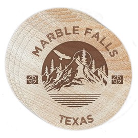 Marble Falls Texas 4 Pack Engraved Wooden Coaster Camp Outdoors Design