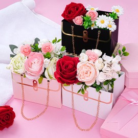 baotongle 6pcs Flower Paper Gift Box Bouquet Storage Bucket Handbag with Metal Chain Flower Boxes for Arrangements Wedding Valentine's Mother's Day Birthday Bridal Showe