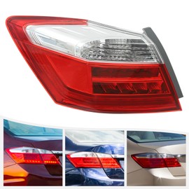 PIAOYUE LED Outer Tail Light For 2013 2014 2015 Honda Accord Sedan EX-L Touring Left Driver Side Replacement Red&Clear Lens Black Housing