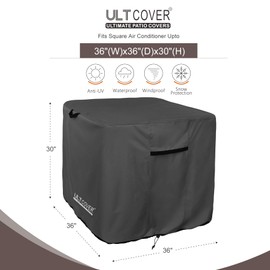 ULTCOVER Waterproof Square Air Conditioner Cover for Outside AC Units Size Upto 36W x 36D x 30H inch, Black