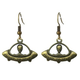 coadipress UFO Earrings for Women Funny Punk Cool Vintage Silver Bronze Alien Cosmos and Space Dangle Drop Earrings Jewelry (Bronze)