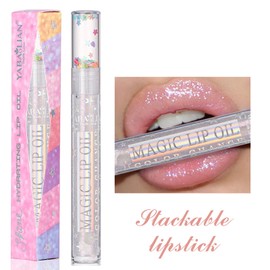 Clear Glitter Lip Oil, Shimmer Lip Gloss, Moisturizing & Nourishing Lips Skin Care, Non-Sticky Long Lasting Hydrating Jelly Liquid Lipsticks Tint, Lip Glaze Makeup Gift for Women #1 White