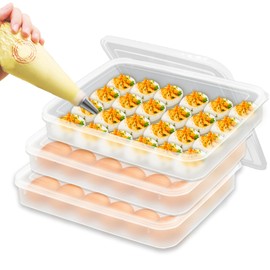 Cmaqpw 3 Pack Portable Deviled Egg Tray Carrier with Lid,Portable Egg Storage Container with Lid for 72 Eggs,Egg Holder for Refrigerator Egg Organizer,Easter Thanksgiving Party Home Kitchen Supplies