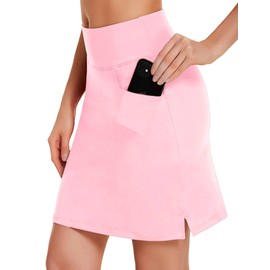 COOrun Faldas deportivas para mujer con bolsillos, longitud a la rodilla, pantalones cortos integrados, falda casual para entrenamiento de golf, tenis (XS-3XL), 1-Rosa, M