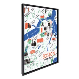 Kate and Laurel Sylvie Boston Illustration Framed Canvas Wall Art by Stacie Bloomfield of Gingiber, 23x33 Black, Bohemian Cityscape Wall Accent