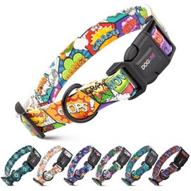 DOGLINE Biothane Waterproof Quick Release Dog Collars - Strong Collar, Odor-Proof, Easy to Care, Fits Dog Collars for Medium Dogs (Comics, 3/4" W by 12-19" L)