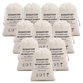gobyhumm 10pcs 4 * 6" Drawstring Bachelorette Hangover Recovery Kit Reusable Empty Wedding Party Gift Bag Holiday Closure Cotton Muslin Bag (Wine Glass)