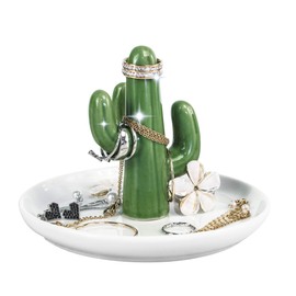 Cactus Ring Holder for Jewelry - Ceramic Jewelry Tray Rings/Bracelets/Earrings/Trinket Organizer Display Festival Gifts for Women Teen Girls HE02XR