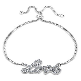 Hoops & Loops Pulsera ajustable de plata de ley con circonita cúbica, 10 pulgadas, Plata de ley Piedra, circonita