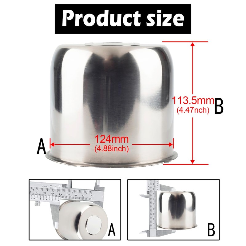 Rheedal 4Pcs 4.88inch Stainless Trailer Wheel Center Caps Push Through