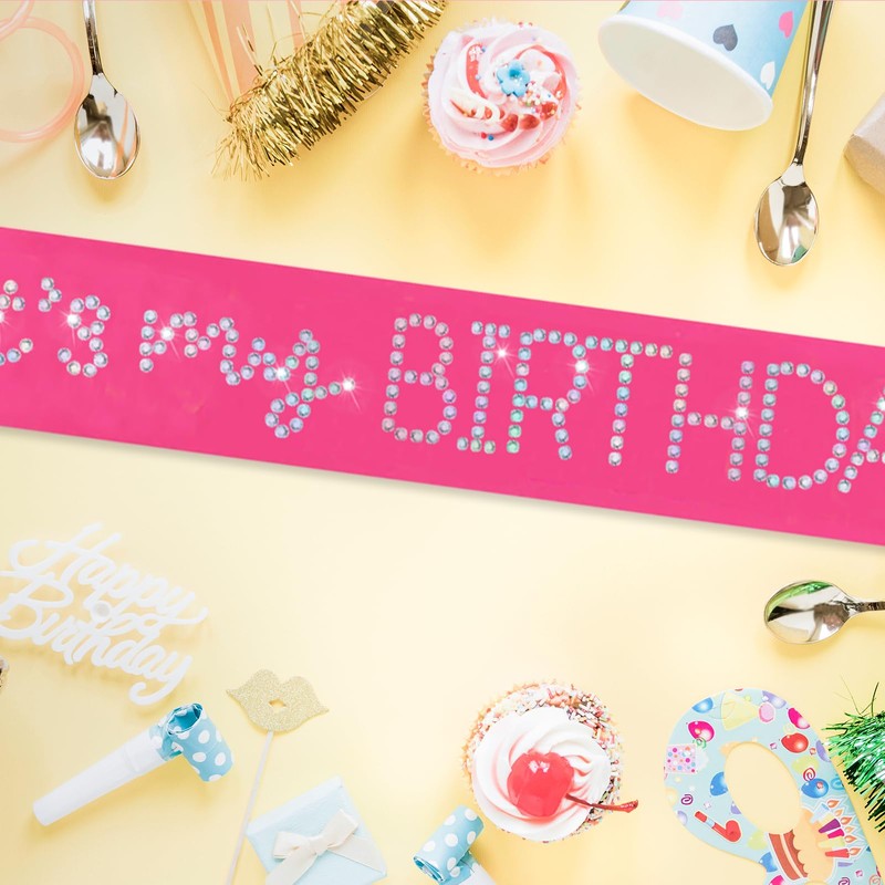 TxscOxwP1 'It's My Birthday' Glitter Sash, Hot Pink Satin Birthday