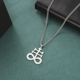 Leviathan Cross Necklace Leviathan Satanic Brimstone Cross Pendant Necklace Stainless Steel Satanic Symbol Necklace Church of Satan Jewelry Religions Amulet Wiccan Jewelry for Men Women