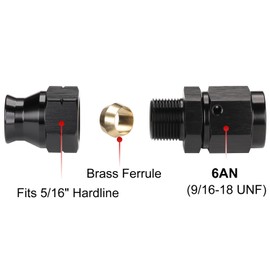 Podavelle 6AN Female Flare to 5/16" Hardline Compression Fitting Adapter Straight Aluminum Black 2PCS