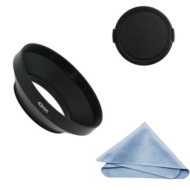 SIOTI Camera Wide Angle Metal Lens Hood + Cleaning Cloth + Lens Cap for Nikon Canon Sony Fuji Pentax Sumsung Leica Standard Thread Lens (43mm)