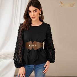 JasGood Women's Elastic Leather Wide Belt Vintage Stretch Belt for Women Jeans Dress, B-brown